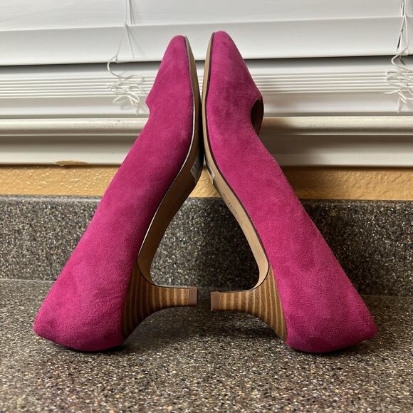 Clarks Collection Slip On Kitten Heel Pink Suede Comfort Classic Pump Womens 11W - Picture 5 of 11